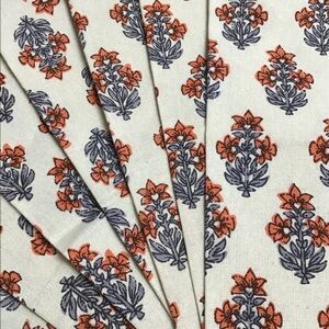 SET OF 8 Cotton Floral Napkins Square 10 1/2” Casual Dining Orange Floral NEW